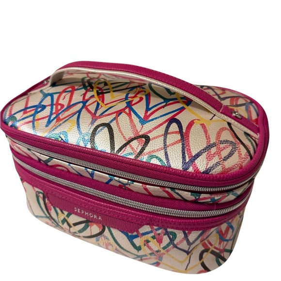 Sephora Multicolor large Cosmetic Bag,double zipper compartment good condition - Picture 6 of 14